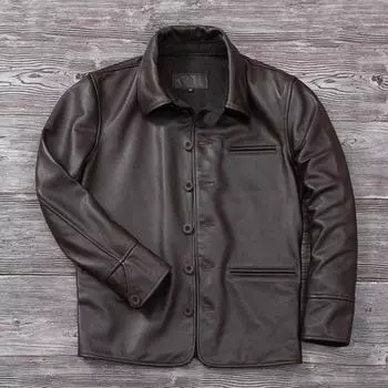 Китайский размер классические куртки Gatekeeper длинные натуральная воловья кожаная куртка мужская весна осень пальто мужская кожаная куртка S