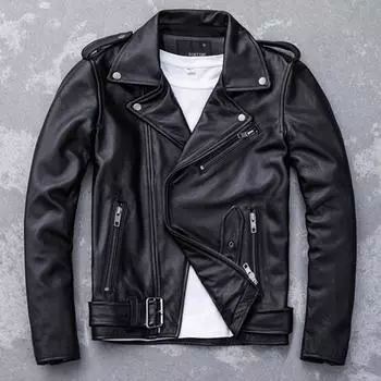 Китайский размер классические куртки в стиле мотоцикла мужская кожаная куртка из натуральной коровьей кожи мото куртка весна осень S