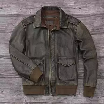 Китайский размер классические военные A2 ВВС кожаные летные куртки винтажные потертые куртки из коровьей кожи мужские мягкие пальто из коровьей кожи S