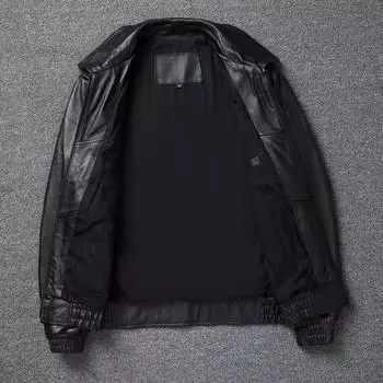 Китайский размер кожаная куртка мужская летная куртка воловья кожа черная мужская кожаная куртка осенняя мужская кожаная одежда S черный кожаный жакет
