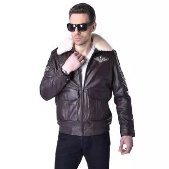 Китайский размер MAPLESTEED натуральная кожаная куртка мужская пилотная куртка летчик пальто 100% коровья кожа меховой воротник мужская кожаная куртка зимняя 177 XL тёмно-рыжий