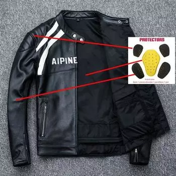 Китайский размер мотоциклетная куртка мужская 5 шт. Защитные вставки устанавливаемые коровья кожаная куртка толстая куртка Motor Club мужская байкерская куртка зимняя 4XL S чёрный