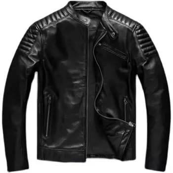 Китайский размер Мужская кожаная куртка из натуральной коровьей кожи Мотоциклетные куртки для мужчин Осень 5XL чёрный