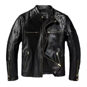 Китайский размер мужская кожаная куртка из натуральной коровьей кожи мотоциклетный стиль коровьи куртки для мужчин осень S чёрный