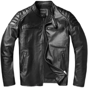 Китайский размер натуральная кожаная куртка мужская 100% натуральная коровья кожа натуральная кожа куртки Slim Fit мотоциклетная куртка мужская байкерская куртка осень S