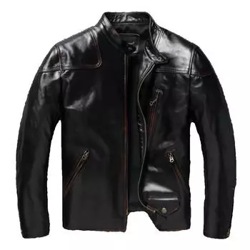 Китайский размер, стиль RL, верхний слой, вощеная воловья кожа, мужская куртка с воротником-стойкой, коричневая мотоциклетная куртка, мужская байкерская куртка, весна-осень S