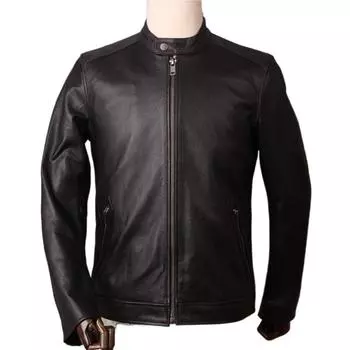 Китайский размер Весна Мужская кожаная куртка из натуральной воловьей кожи Куртка для мужчин Тонкий мужской пальто Модная одежда S