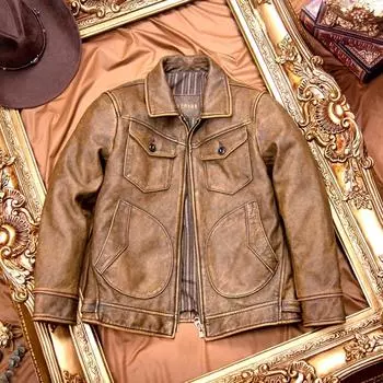 Китайский размер винтажная мужская кожаная куртка мягкая натуральная коровья кожа весна осень S