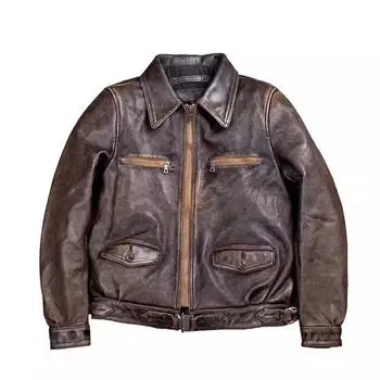 Китайский размер винтажная мужская натуральная кожаная куртка Tea Core толщина коровьей кожи 1,4 мм дубленая масляная вощеная натуральная кожаная куртка тяжелая толстая S