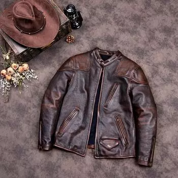 Китайский размер винтажная мужская натуральная кожаная куртка Tea Core толщина коровьей кожи 1,6 мм дубленая масляная вощеная натуральная кожаная куртка тяжелая толстая S