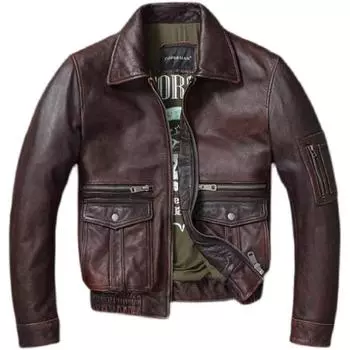 Китайский размер винтажная натуральная кожаная куртка мужская настоящая воловья кожа летный костюм ВВС A2 куртка пилота бомбер куртка S