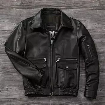 Китайский размер винтажная натуральная кожаная куртка мужская настоящая воловья кожа летный костюм ВВС A2 куртка пилота бомбер куртка S