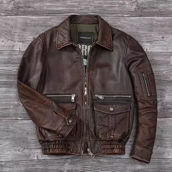 Китайский размер винтажная натуральная кожаная куртка мужская настоящая воловья кожа летный костюм ВВС A2 куртка пилота бомбер куртка S
