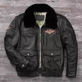 Китайский размер винтажная подлинная воловья кожаная мужская куртка летные куртки мужское зимнее пальто теплый натуральный меховой воротник S