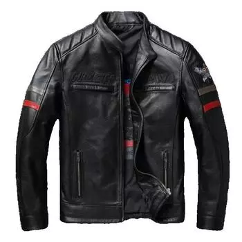 Китайский размер вышитые нашивки мотоциклетные куртки верхний слой из натуральной коровьей кожи мужская кожаная куртка для верховой езды байкерская одежда короткое пальто осень XXL чёрный