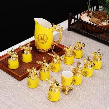 Китайский ретро набор байцзю по знакам зодиака, бытовая рюмка для спиртного, керамический винный кувшин, диспенсер для вина, на заказ