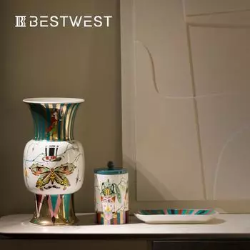 Китайский ретро расписной керамический набор ваз - Декоративные керамические цветочные орнаменты JYK23832