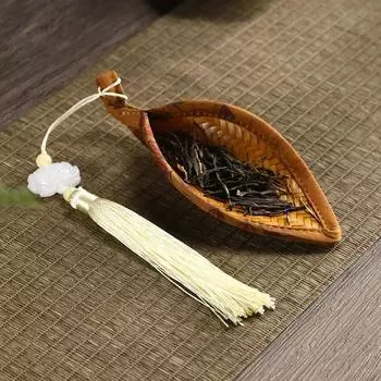 Китайский ретро-стиль, плетеный вручную из бамбука, с совком для сбора мусора, чайный лотос с чайной ложкой, бамбук и набор из дерева