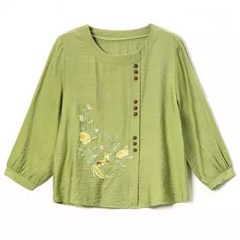Китайский ретро-топ с вышивкой и рукавами три четверти, женская рубашка свободного кроя L