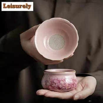 Китайский розовый Ru Kiln Peony Керамический разделитель для чая Инфузор Элегантный ситечко для чая Приготовление чая Держатель фильтра для чая Посуда для напитков Украшения