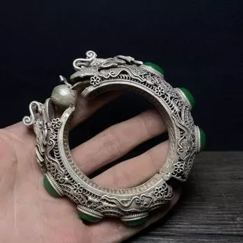 Китайский серебряный браслет с мозаикой из драгоценных камней, серебряная проволока, изысканный браслет, ювелирный подарок