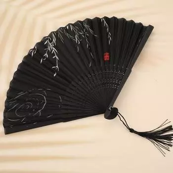 Китайский складной веер с деревянным хвостовиком, веер для классических танцев, высокое качество, элегантная кисточка