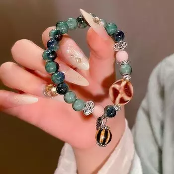 Китайский средневековый синий керамический браслет с бусинами - Женские украшения в этническом стиле S635 серебряный