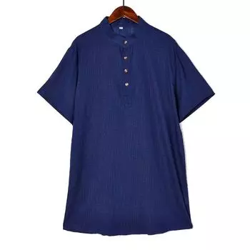 Китайский стиль 2023 Лето Новые Рубашки Стойка Воротник Свободные Ретро Художественные Однотонные Универсальные Повседневные Дышащие Модные Blue XS