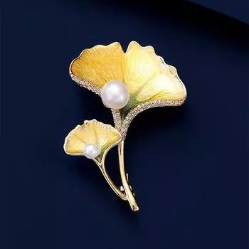 Китайский стиль эмаль гинкго билоба брошь высокого класса женская изысканная жемчужная корсажная булавка темперамент нишевый дизайн аксессуары