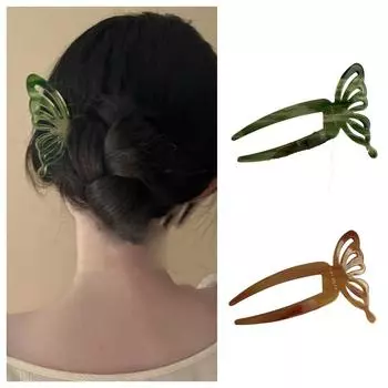 Китайский стиль Бабочка волос Вилка смола уксусная кислота палочка для волос Винтаж U-образная палочка для волос для девочек кофейный