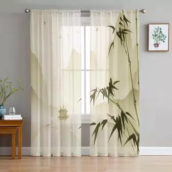 Китайский стиль бамбуковая ветвь павильон тюль прозрачные шторы для гостиной декор оконные шторы для спальни вуаль органза шторы W135 x H115cm x1&Rod Pocket