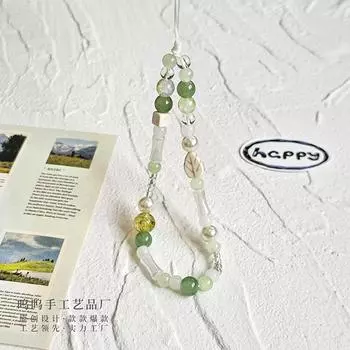 Китайский стиль, бирюзово-зеленый ремешок для телефона Y2K, украшенный бисером, цепочка для мобильного телефона, ремешок на запястье для девочек, винтажный брелок-подвеска для телефона