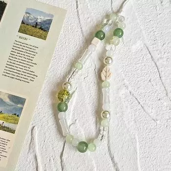 Китайский стиль, бирюзово-зеленый ремешок для телефона Y2K, украшенный бисером, цепочка для мобильного телефона, ремешок на запястье для девочек, винтажный брелок-подвеска для телефона