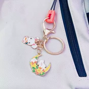 Китайский стиль брелок для ключей с изображением кролика в цветущей вишне металлический брелок для ключей с изображением кролика-цветка для девочек yellow moon