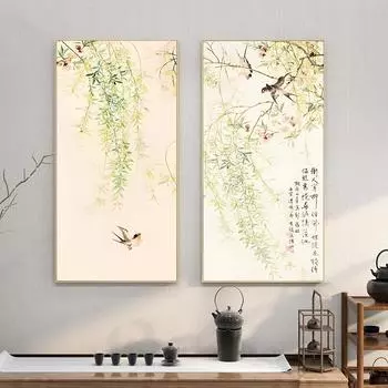 Китайский стиль чернила художественный постер птица цветы настенная живопись на холсте дома висячие картины печатает спальня коридор Декор в гостиную 20x40cm Unframed
