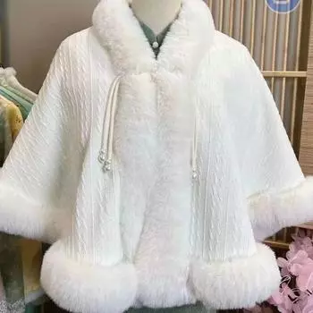 Китайский стиль Чонсам Ханфу внешняя шаль с начесом утолщенный меховой воротник вязаное маленькое пальто теплая накидка 120CM красный