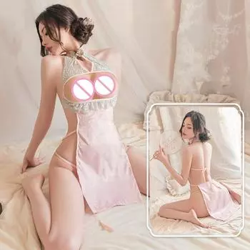 Китайский стиль Ципао с разрезом по бокам, высокий разрез, ажурный чеонгсам, китайское традиционное платье, женское сексуальное нижнее белье, эротическая одежда для ролевых игр XXS