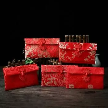Китайский стиль Цветочный пакет из ткани Красный конверт Карманные деньги для новогодней свадьбы