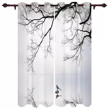 Китайский стиль дерево зимняя птица отражение оконные шторы для гостиной детская спальня балдахин шторы кухонные оконные шторы 135W x 60H(cm)