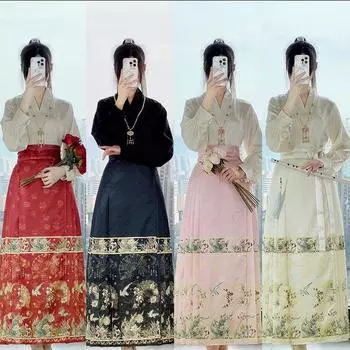 Китайский стиль династии Мин Ханьфу для женщин, летняя повседневная юбка Han Element Horse Face L бежевый