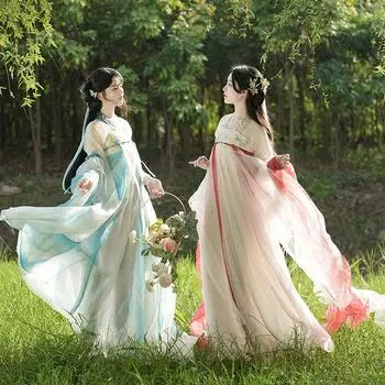 Китайский стиль династии Тан, Ханьфу, Хань, элемент вышивки, весенний и летний повседневный сказочный костюм L синий