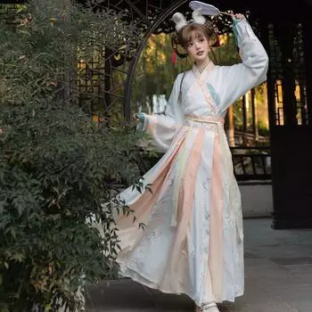 Китайский стиль династии Тан Ханфу цельный женский костюм с высокой талией S оранжевый