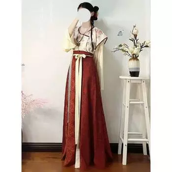 Китайский стиль династии Тан Hanfu с круглым вырезом и талией, длинная юбка, женский костюм Hanfu