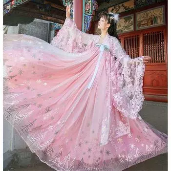 Китайский стиль династии Тан Ханфу женский элегантный костюм феи L синий