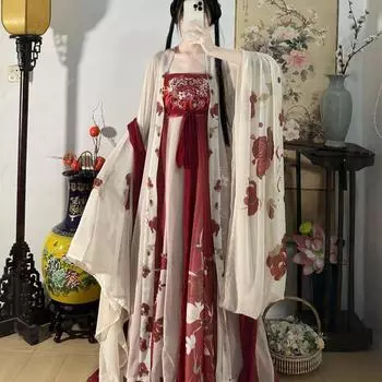 Китайский стиль династии Тан, платье HE ZI, женский костюм Hanfu, повседневный костюм с вышивкой 2XL чёрный