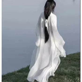 Китайский стиль династии Вэй и Цзинь Ханфу, костюм для этнического танца, белый элегантный костюм феи 2XL белый