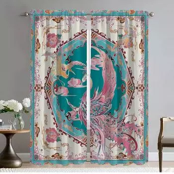 Китайский стиль Хэллоуин украшения Кухня Шторы для гостиной Оконные шторы для комнаты 2 панели Домашний интерьер Шторы для ребенка W50xH70cmx2pcs-CL