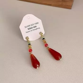 Китайский стиль ханьфу этнические серьги красный кулон капли воды клипса пряжка длинный классический ретро серьги-подвески ювелирные изделия подарок