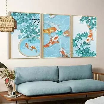 Китайский стиль Карп и гинкго билоба вишни в цвету настенная живопись на холсте постер для украшения гостиной домашний декор A4 21x30cm No frame