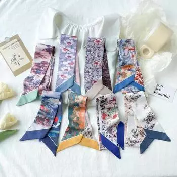 Китайский стиль Картина маслом Маленький шелковый шарф Завязанная сумка Завязанное украшение для волос Длинный маленький шарф Повязка на голову Лента-лента в старинном стиле Тканевый бант